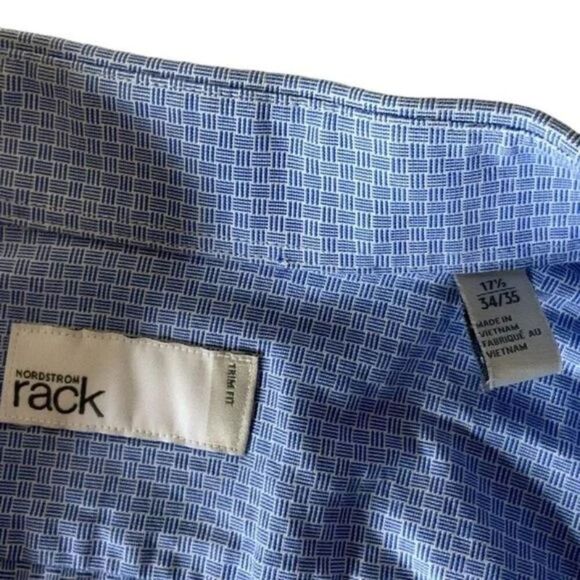 Nordstrom Trim Fit Plaid Dress Shirt Mens 17.5 Long Sleeve Casual Button Front - Picture 5 of 5